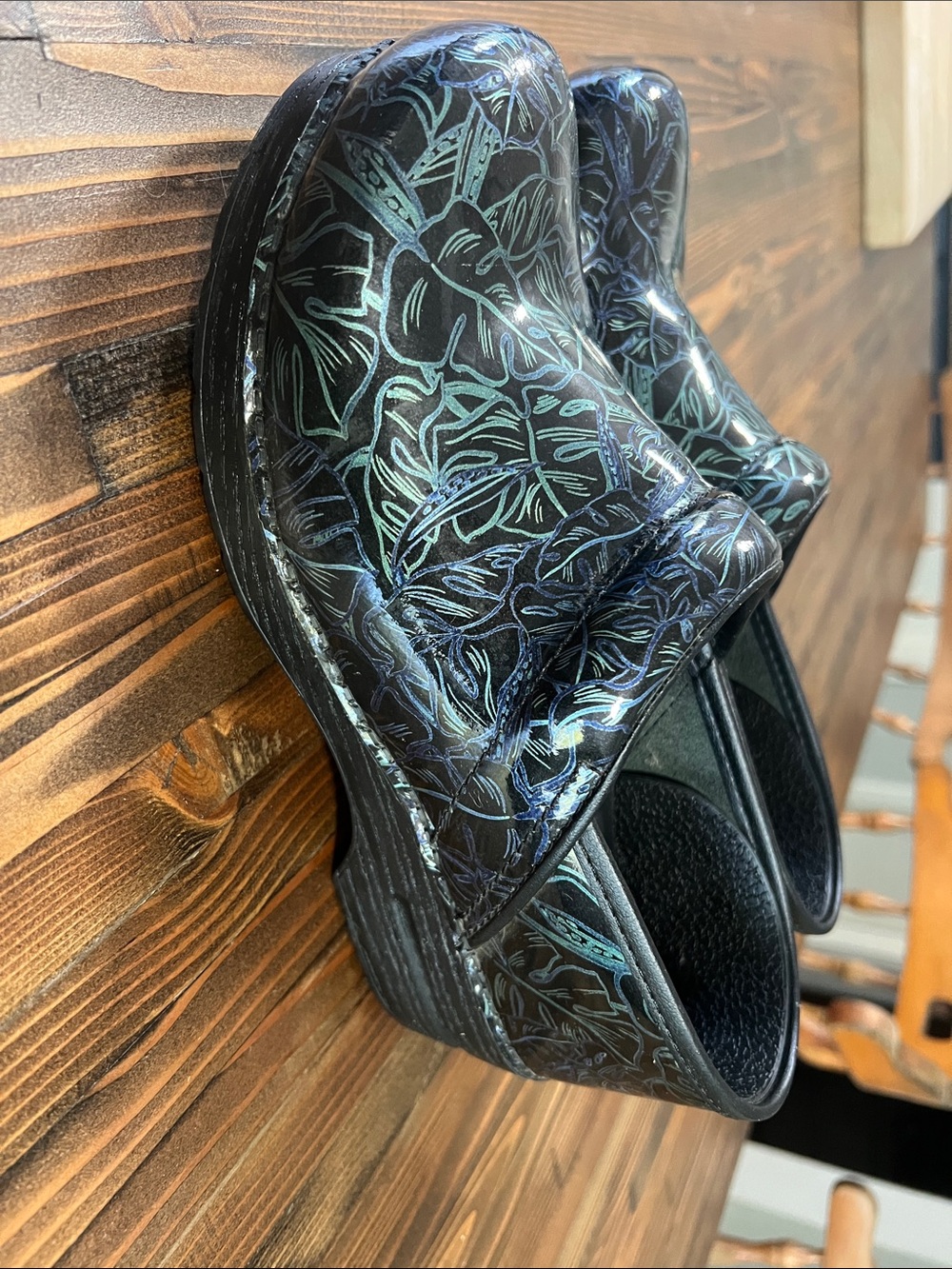 Dansko - Black Metallic Tropical Leaf Slip-On Woman’s Clog